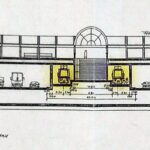 May be an image of blueprint, floor plan, boat and text