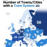Number of Towns/Cities with a Tram System