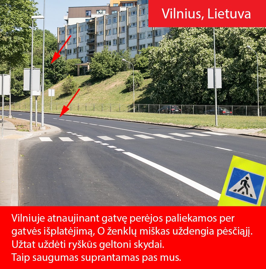 gatvės išplatėjimą; 0 ženklų miškas uždengia pėsčiąjį
